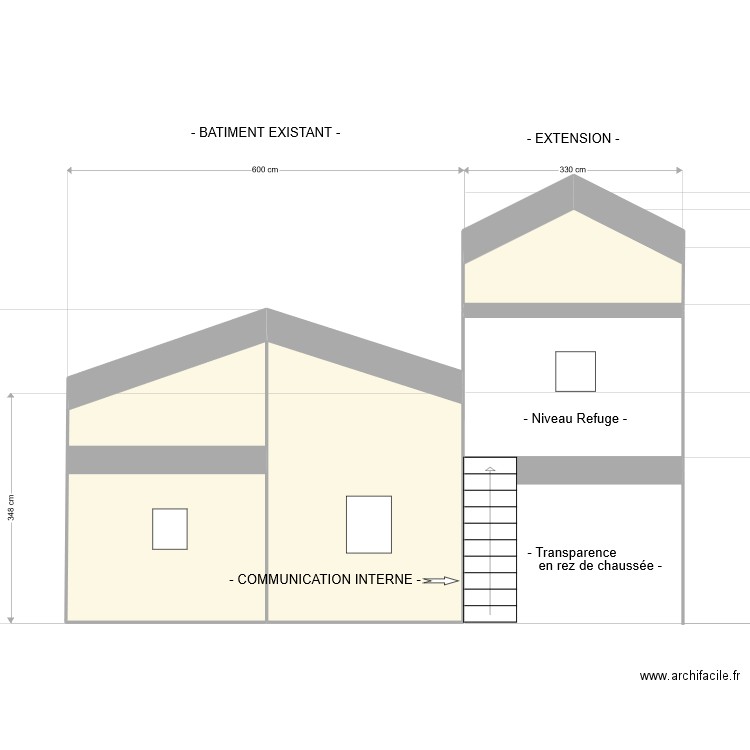 Brem essai 3 ETAT FUTUR Facade ouest. Plan de 3 pièces et 24 m2