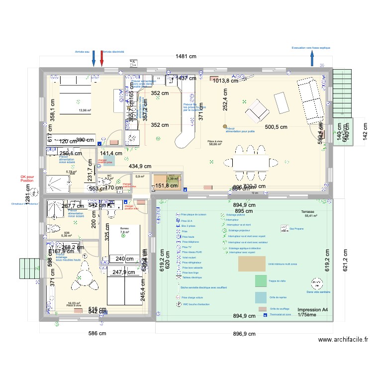 Gîte Plan électricité . Plan de 13 pièces et 289 m2