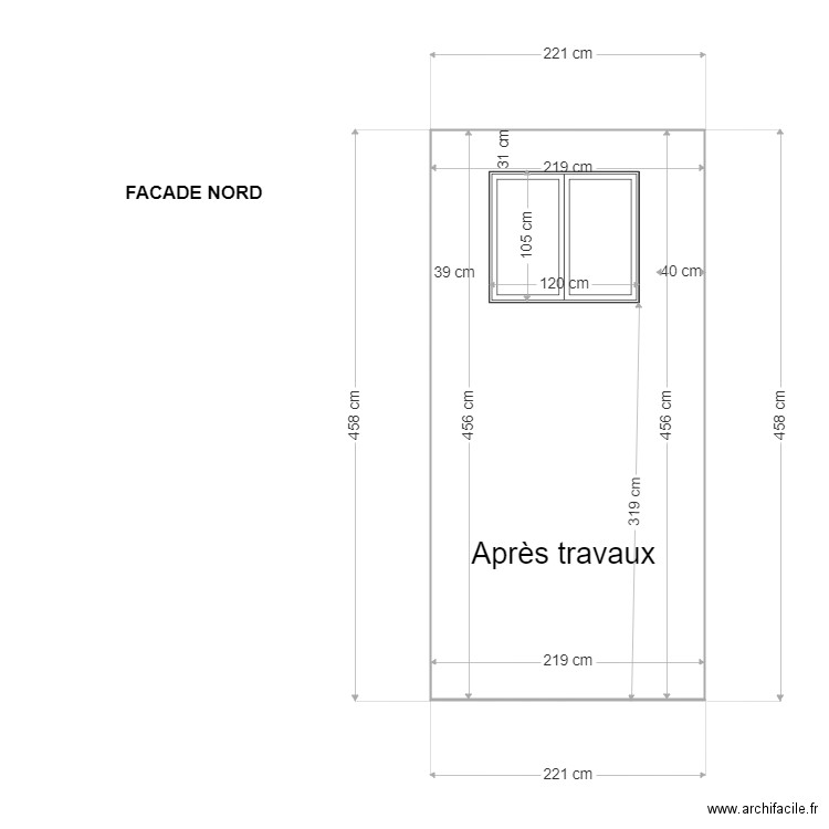 FACADE NORD FENETRE LARGE. Plan de 1 pièce et 10 m2