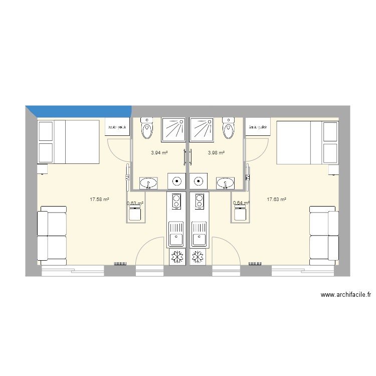 studios. Plan de 0 pièce et 0 m2