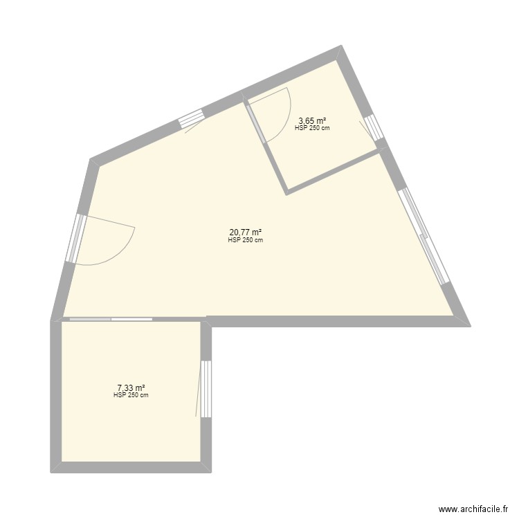 Gites. Plan de 3 pièces et 32 m2