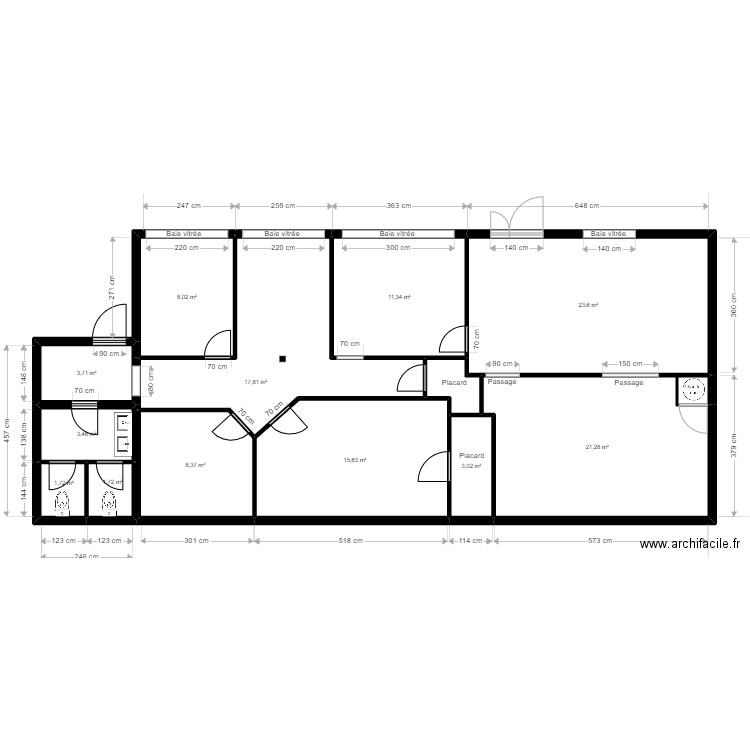 PASS VILLE - après travaux. Plan de 14 pièces et 122 m2