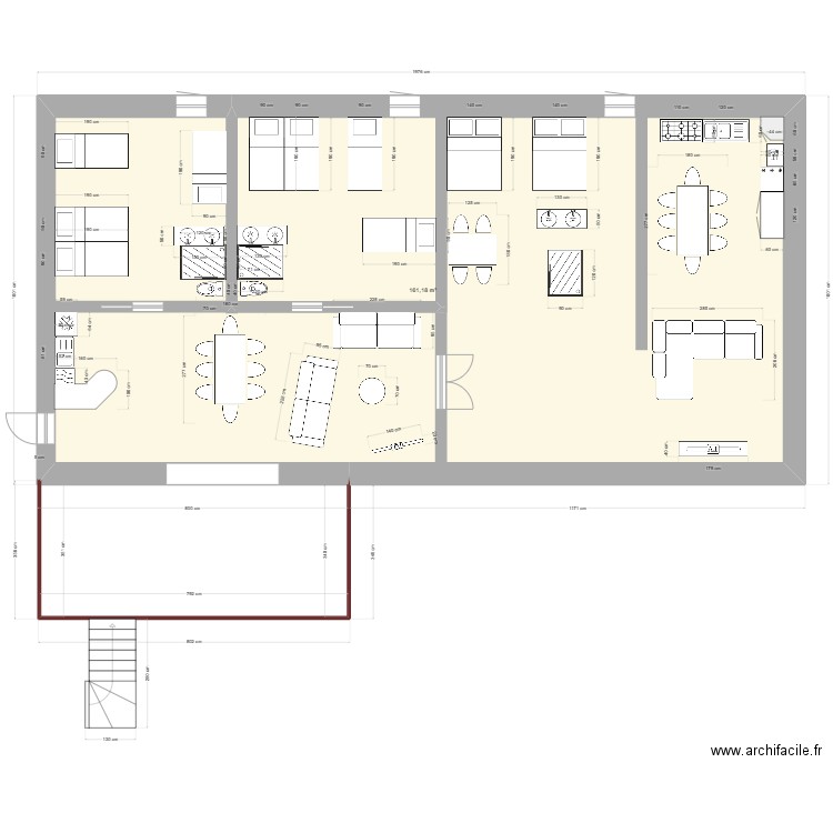 Fenil. Plan de 1 pièce et 161 m2