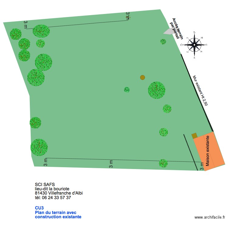 Plan du terrain avec construction CU 3. Plan de 0 pièce et 0 m2