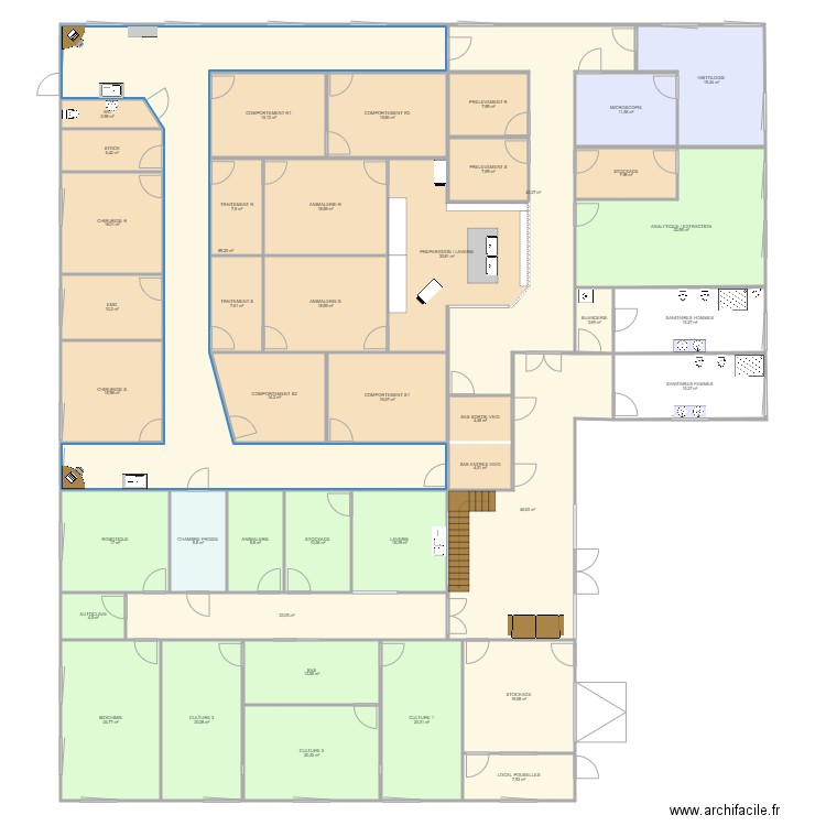 Implantation1. Plan de 42 pièces et 722 m2