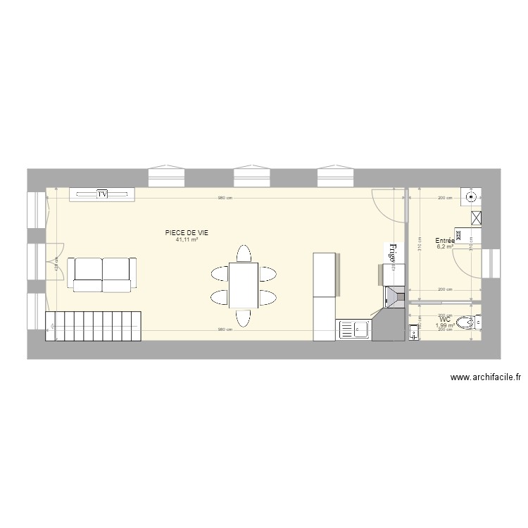 RDC APPART ROUERGUE. Plan de 3 pièces et 49 m2