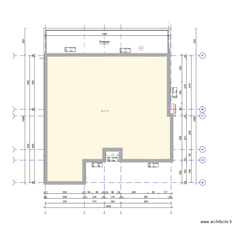 Projet 2 exétieur nu. Plan de 1 pièce et 82 m2