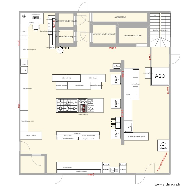 cuisine hotel. Plan de 7 pièces et 165 m2