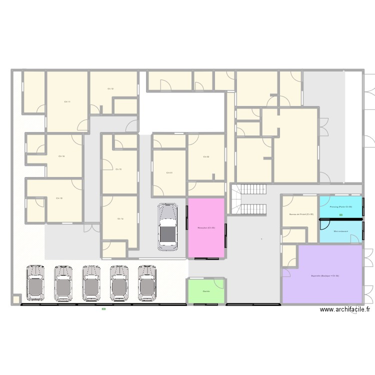 Plan Hotel RDC Murs. Plan de 0 pièce et 0 m2