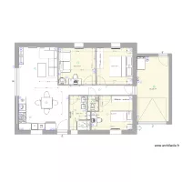 plan avec &eacute;lectricit&eacute; canap&eacute; &agrave; droite et 2 chambres adultes ou enfants