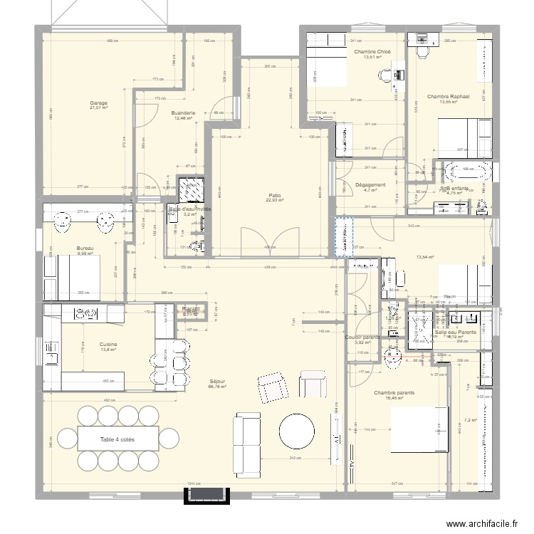 10 sq des Tilleuls à modifier. Plan de 18 pièces et 233 m2