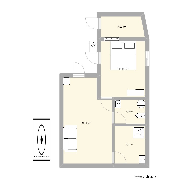 Garage3. Plan de 5 pièces et 45 m2