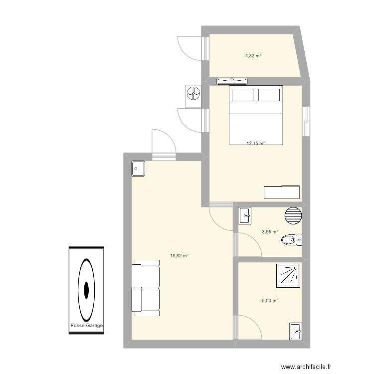 Garage3. Plan de 5 pièces et 45 m2