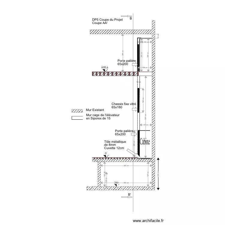 DP5 Coupe cave. Plan de 