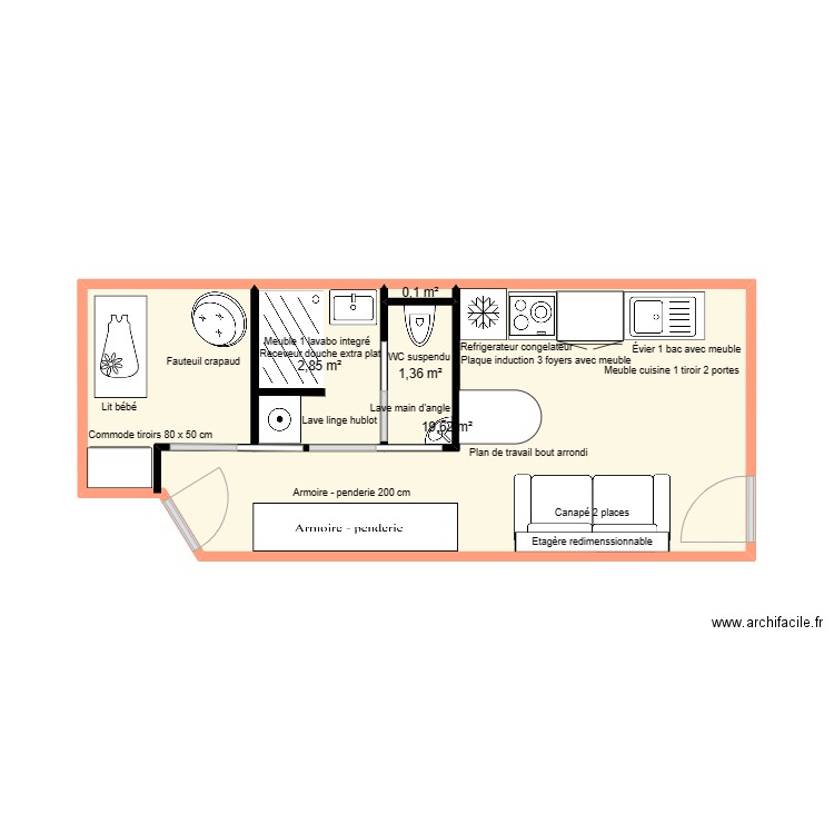 CHANTELOUVE. Plan de 4 pièces et 24 m2