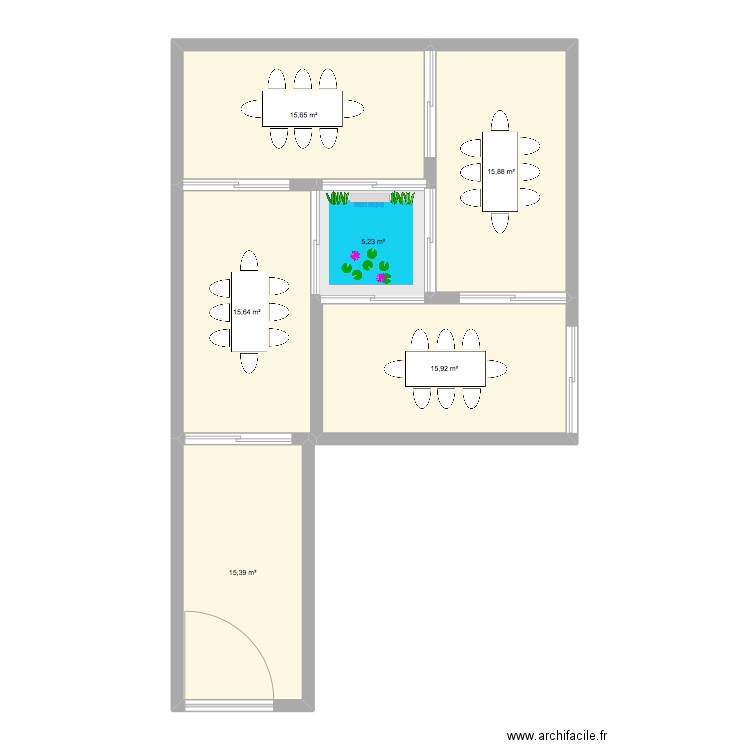 restaurant. Plan de 6 pièces et 84 m2