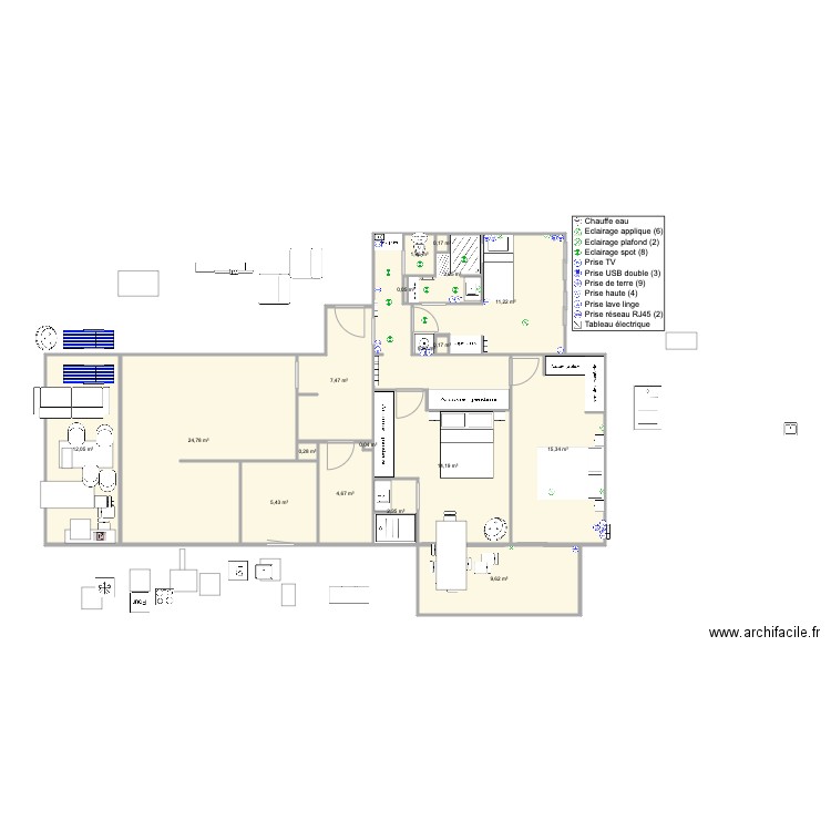 Santa Clara 2 face mer base. Plan de 18 pièces et 121 m2