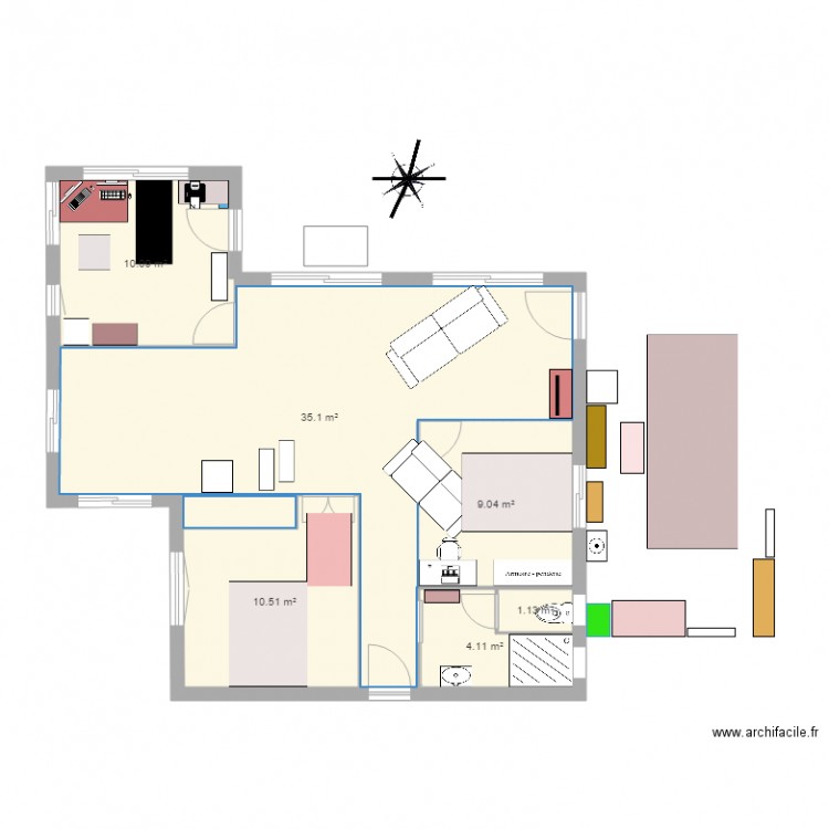 1 chambre 70m nuit. Plan de 0 pièce et 0 m2