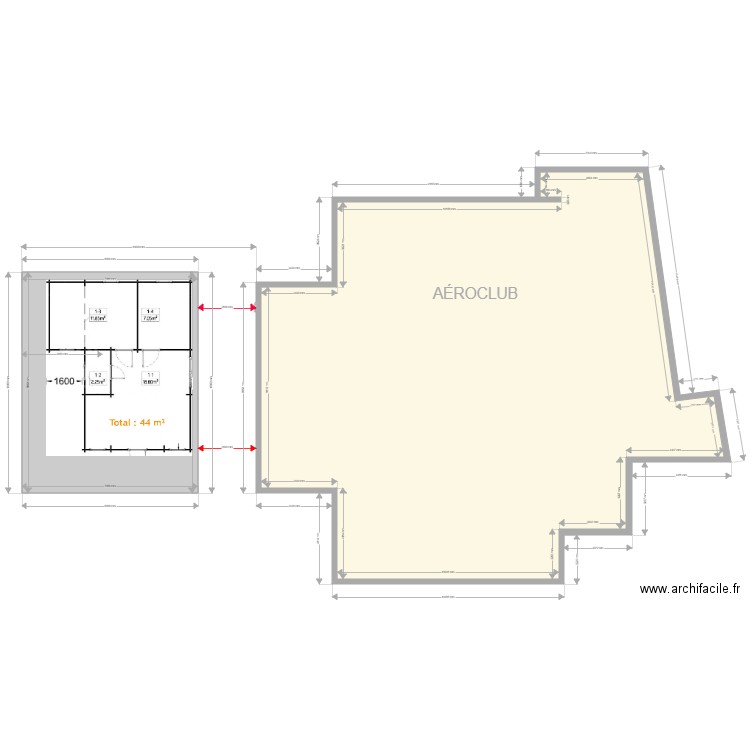 Bureau Aair parachutisme 2023-3. Plan de 2 pièces et 359 m2