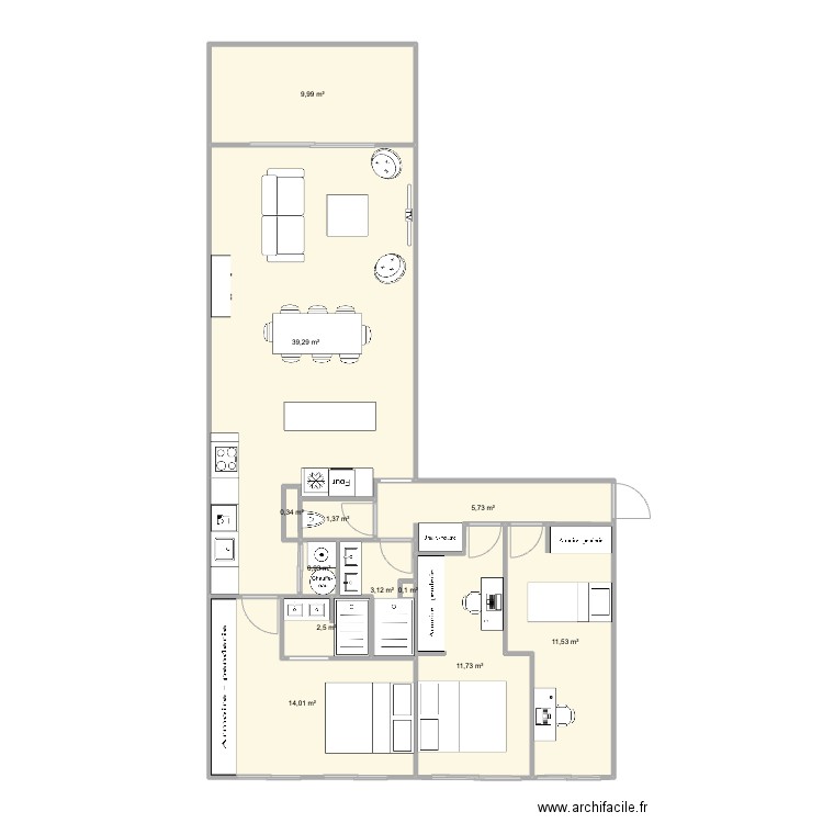 Santa Barbara Chambre salonV1. Plan de 12 pièces et 101 m2