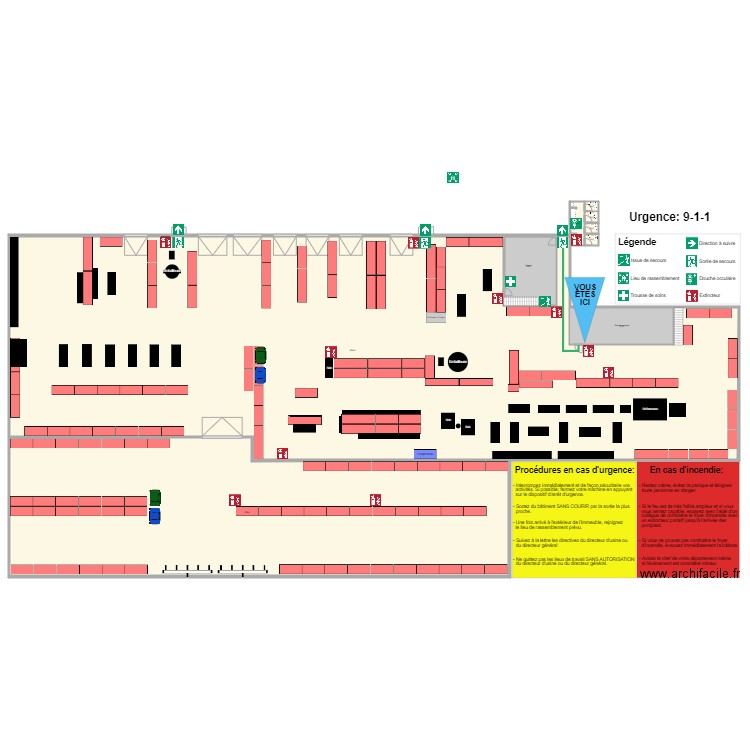 Plan Évacuation Cafétéria. Plan de 9 pièces et 2409 m2