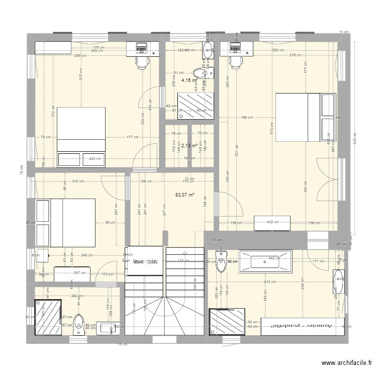 plan 2e electrique. Plan de 3 pièces et 89 m2