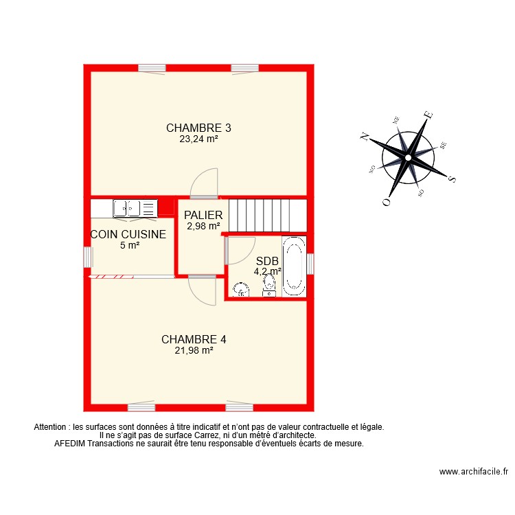 BI 8569 ETAGE. Plan de 7 pièces et 60 m2