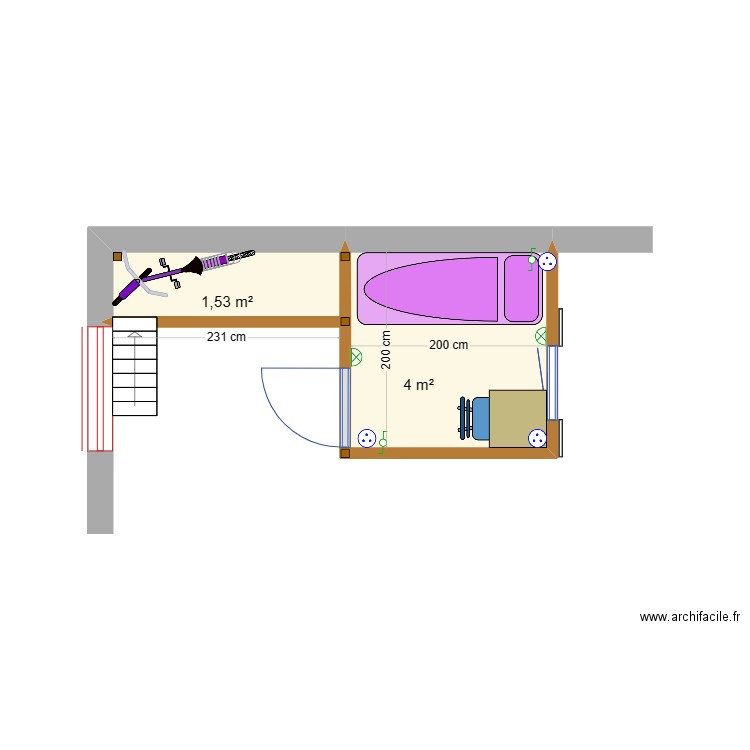 Cabane 01. Plan de 2 pièces et 6 m2