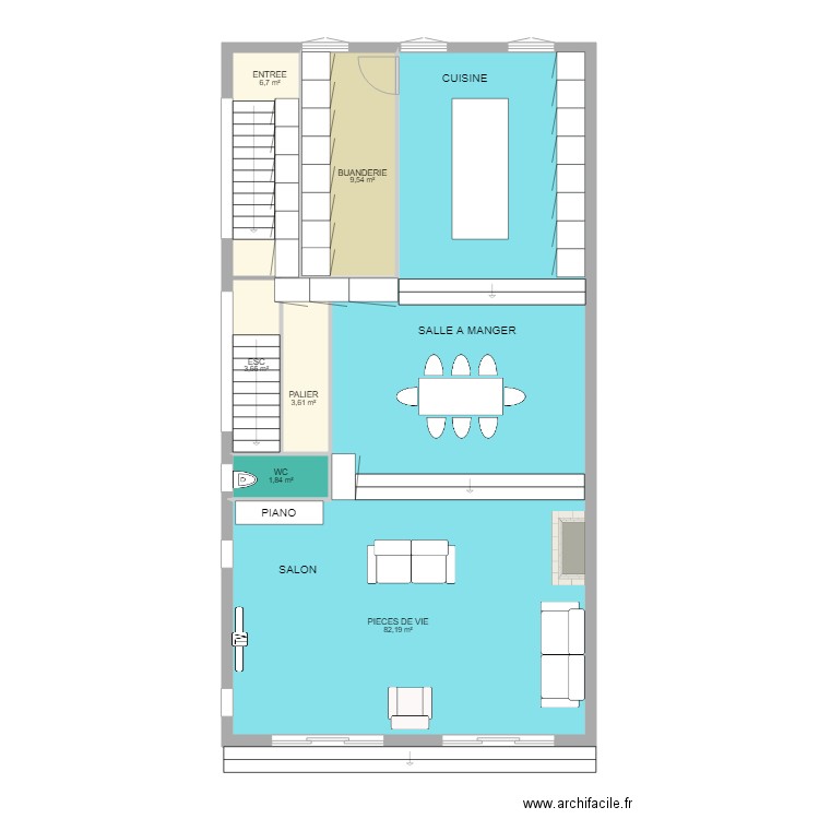 CARNOT RDC AG. Plan de 6 pièces et 108 m2