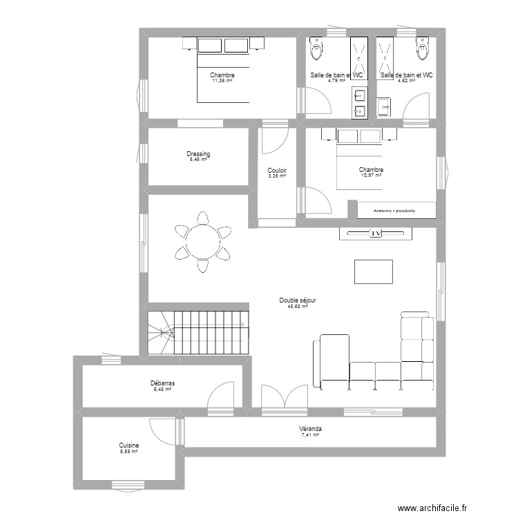 Sébenikoro Etage. Plan de 10 pièces et 81 m2