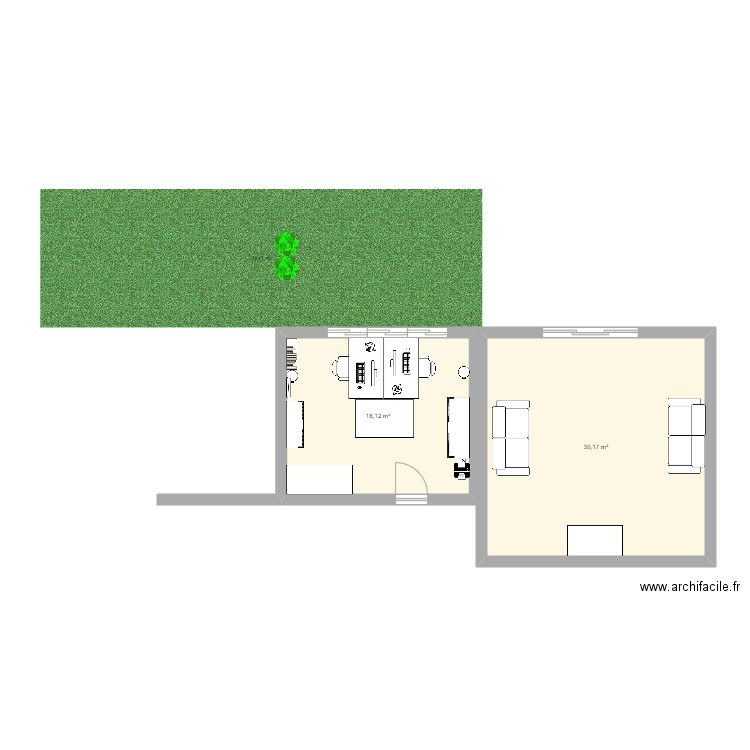 Présentation architecturale de la Résidence du Plateau. Plan de 2 pièces et 48 m2
