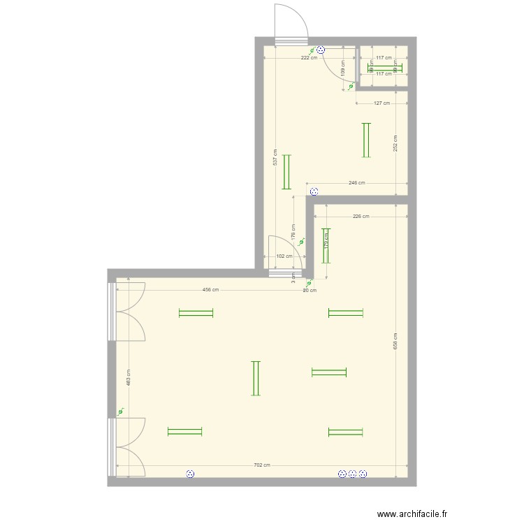 ferme. Plan de 3 pièces et 52 m2