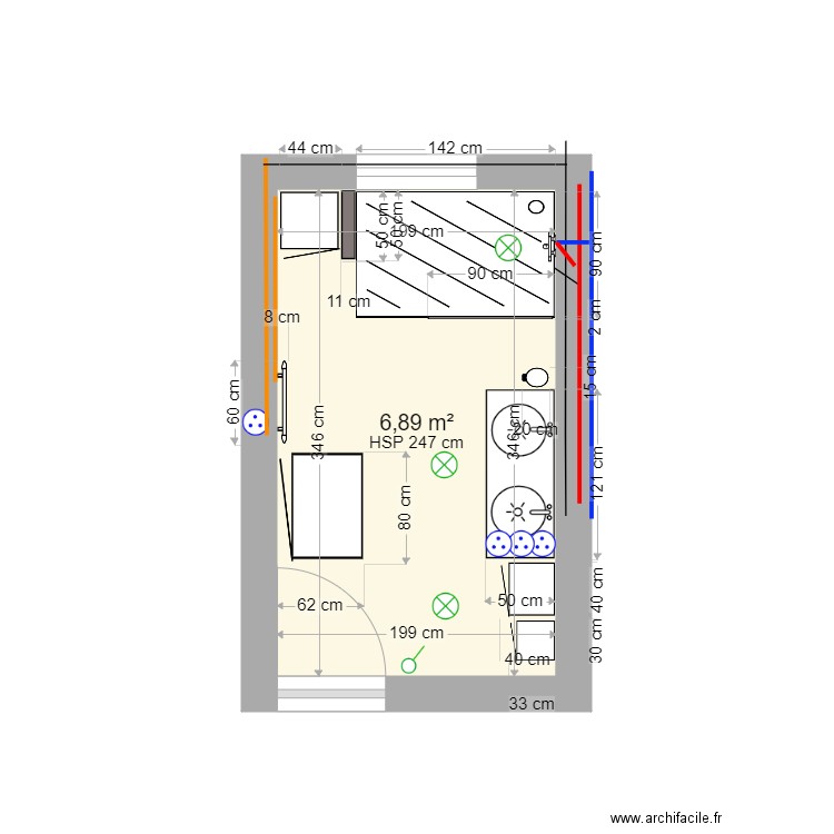 SDB Etage. Plan de 1 pièce et 7 m2
