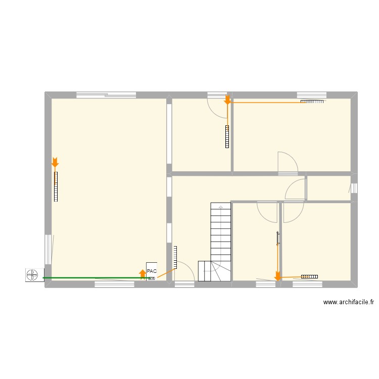 DAVID/GAUCHER - RDC - chauffage. Plan de 7 pièces et 84 m2