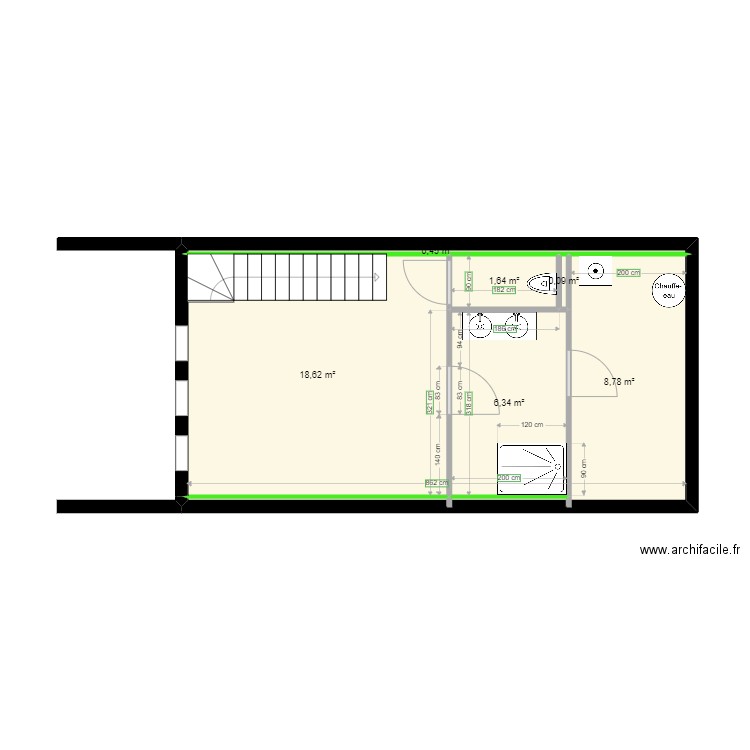 ETAGE  CAVILLAT . Plan de 6 pièces et 36 m2