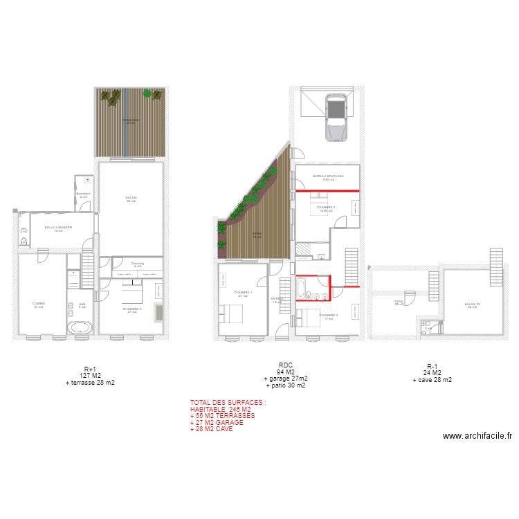 PELLEPORT agencement 4 chambres V2. Plan de 0 pièce et 0 m2