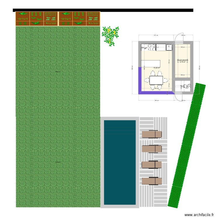 Plan pool house 1. Plan de 2 pièces et 18 m2