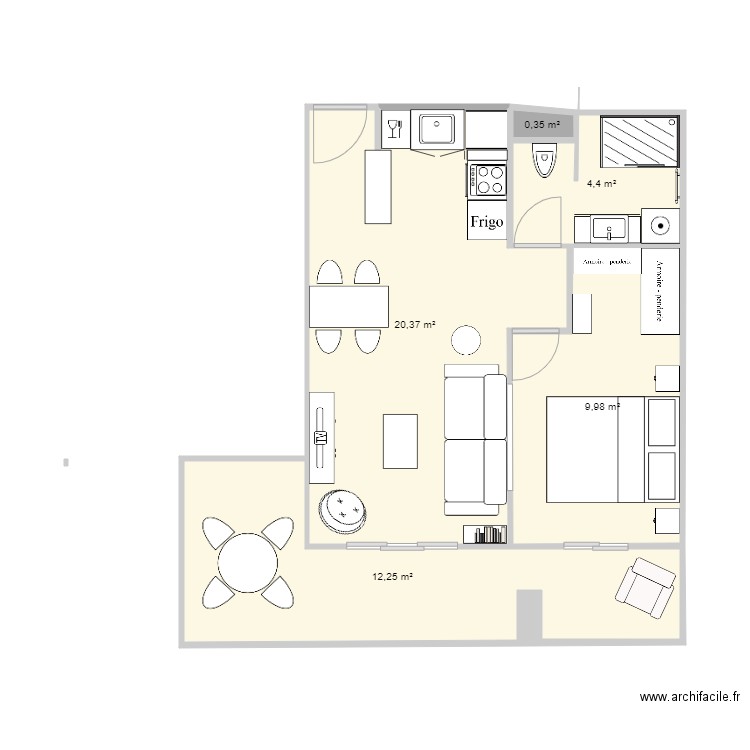 Plan appart Arcachon 2P V2 Julie. Plan de 0 pièce et 0 m2