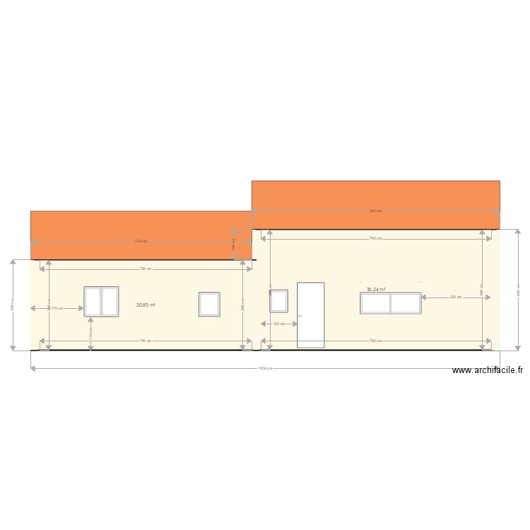 plan façade toit haut. Plan de 0 pièce et 0 m2