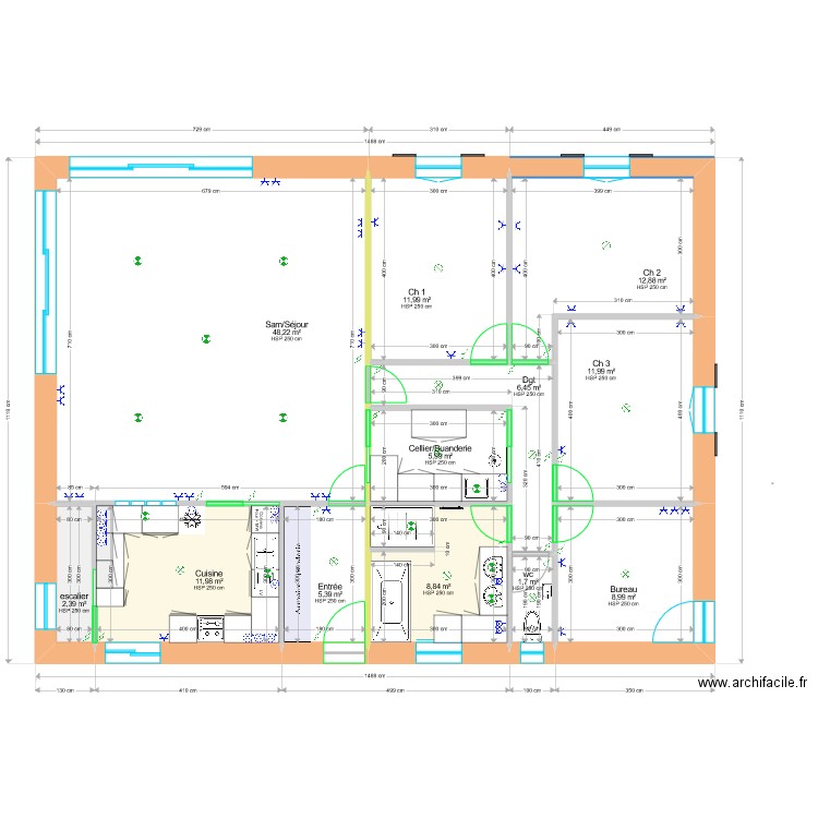 Albousière 1. Plan de 12 pièces et 137 m2