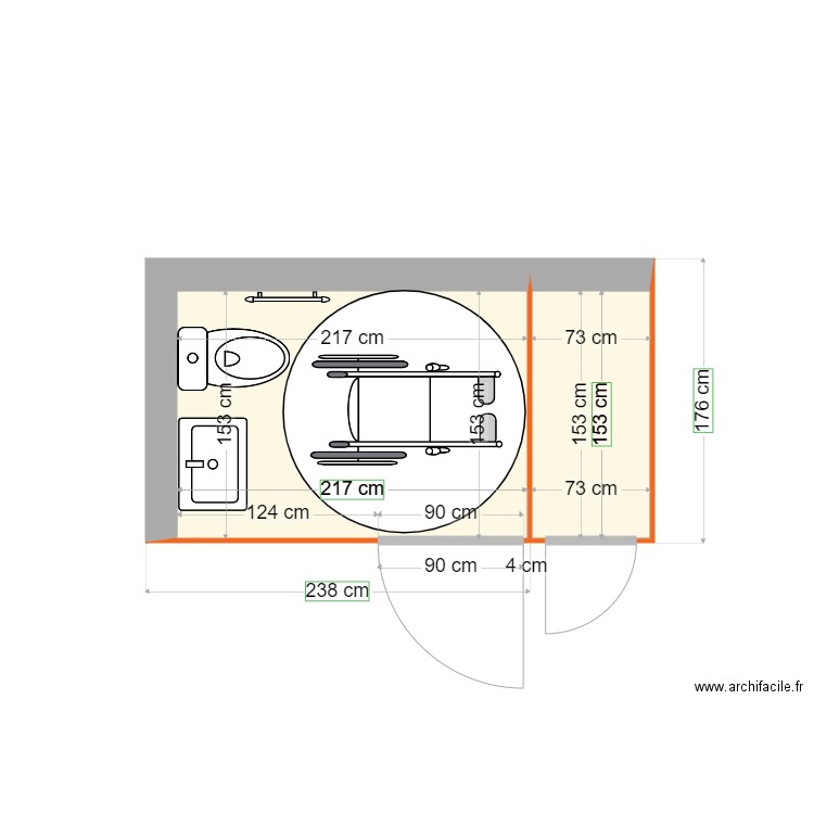 wc Dugny. Plan de 2 pièces et 4 m2