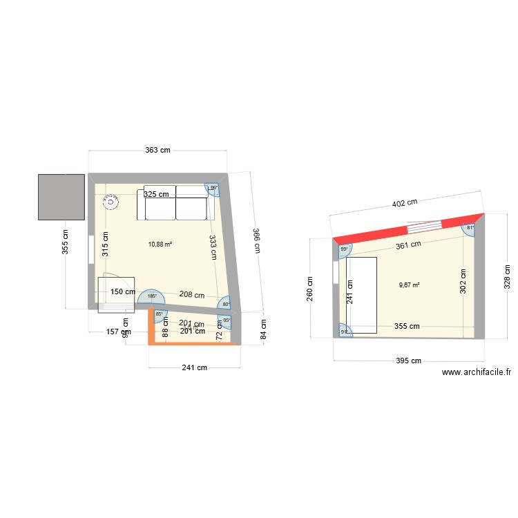 Kban. Plan de 3 pièces et 22 m2