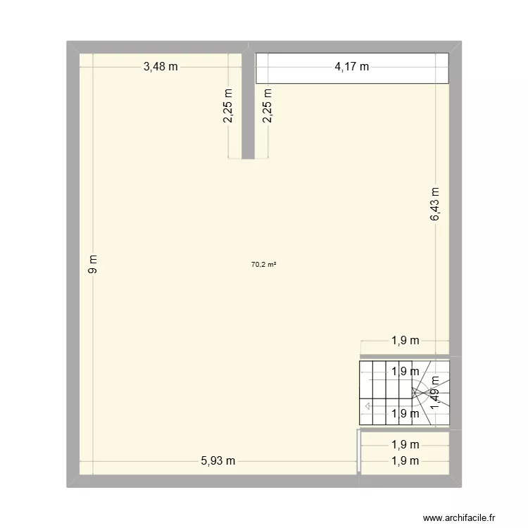laureau. Plan de 1  et 70 m²