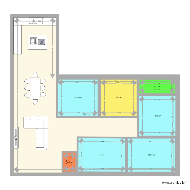 Maison. Plan de 8 pièces et 181 m2