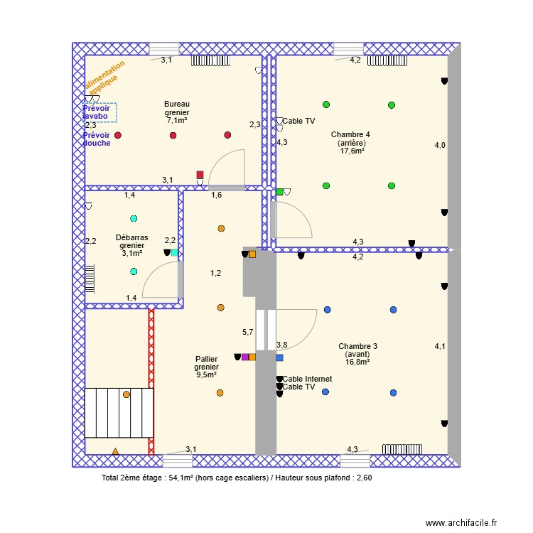 Maison grenier. Plan de 3 pièces et 56 m2