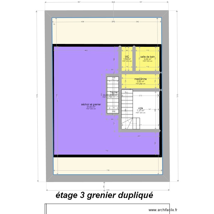 Luxeuil étage 3 (grenier)  C. Plan de 7 pièces et 141 m2