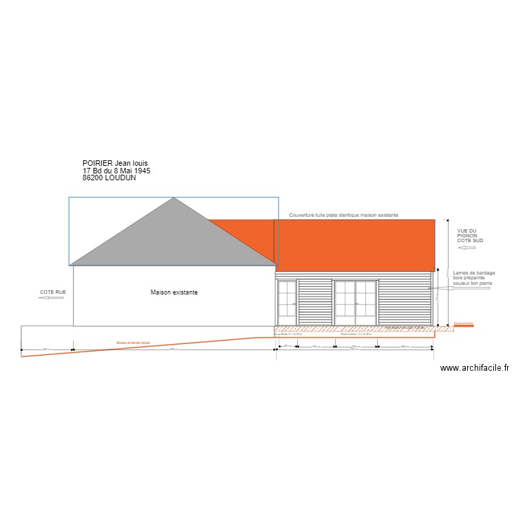 PROJET AGRANDISSEMENT VUE FACADE COTE OUEST. Plan de 0 pièce et 0 m2