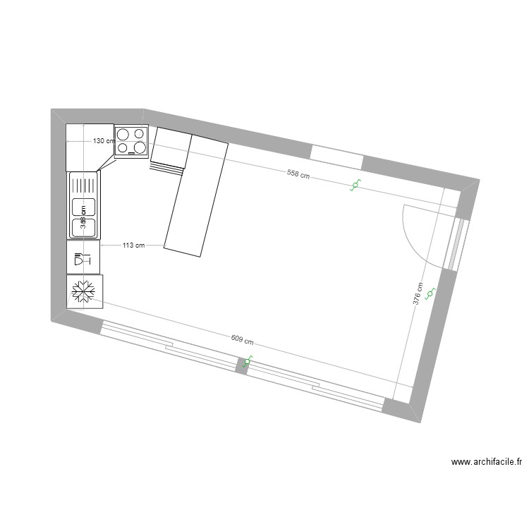 dom 1 ext bureau. Plan de 1 pièce et 23 m2