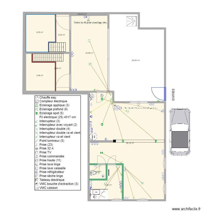 MAISON . Plan de 10 pièces et 108 m2