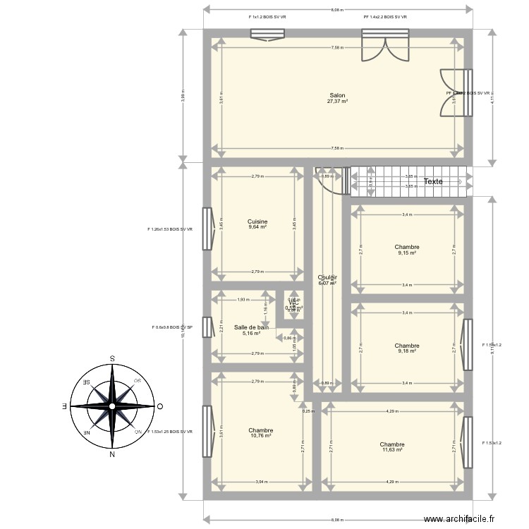 Gérard. Plan de 9 pièces et 90 m2